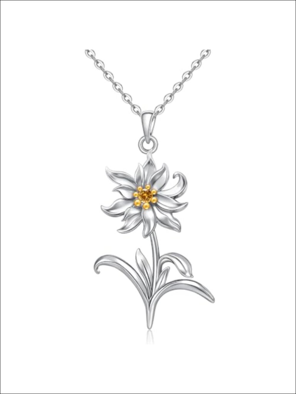 Sterling Silver Edelweiss Flower Pendant Necklace for Women